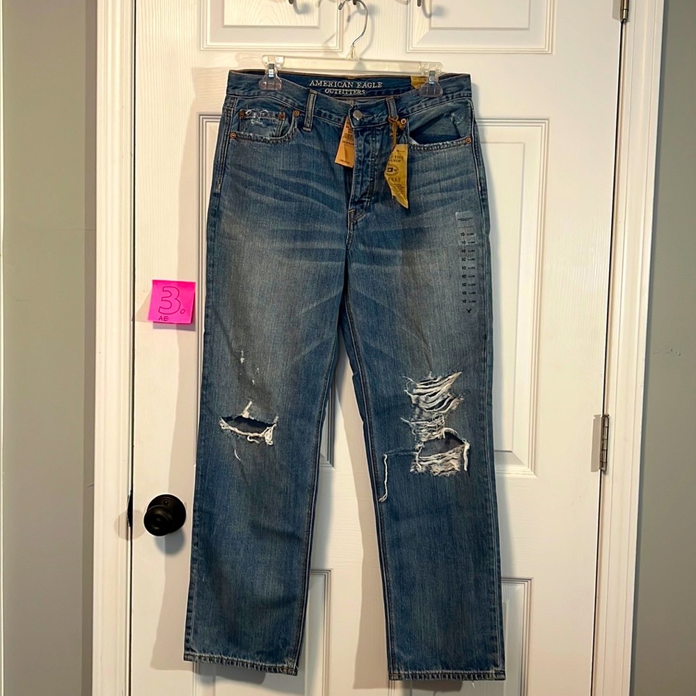 American Eagle: Distressed, Vintage, High-rise, Straight jeans